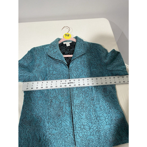 Woman’s Dress Barn Tapestry Blue Front Zip Size Medium Jacket - Picture 6 of 11